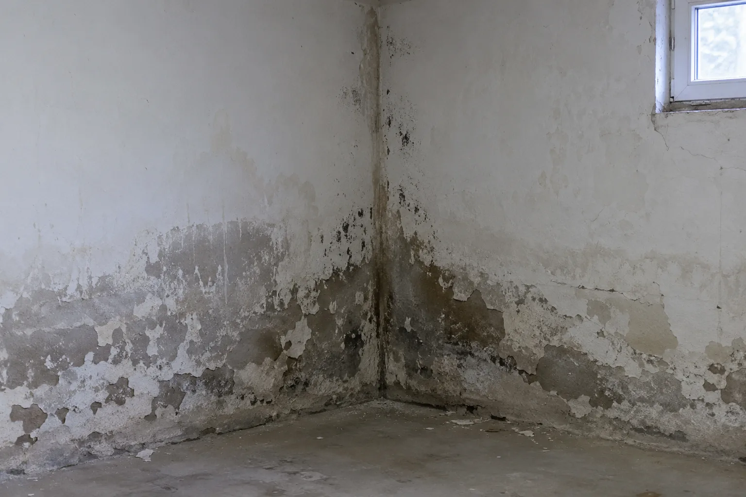 Vorher: feuchte Kellerwand mit Schimmel und Salzausblühungen